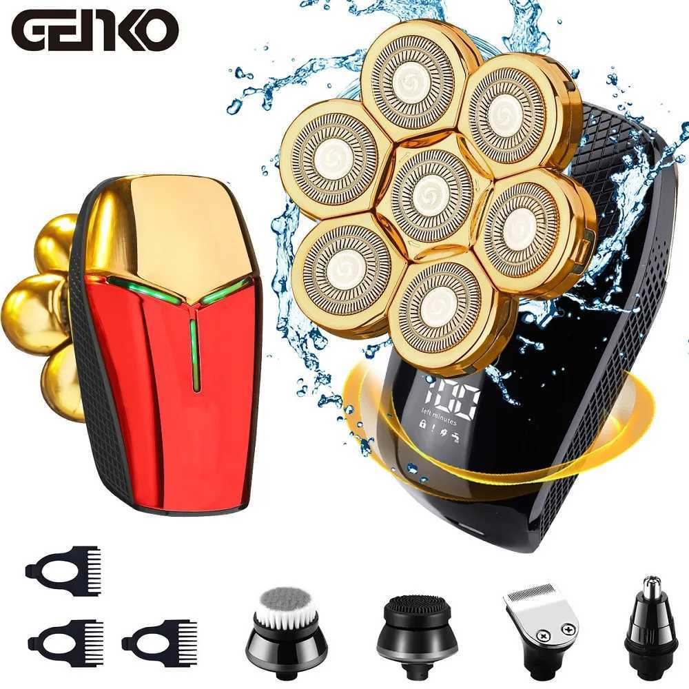 GENKO 5 In 1 7D Mens Rechargeable Bald Head Electric Shaver 7 Floating Heads Beard Nose Ear Hair Trimmer Razor Clipper Facial BW250117