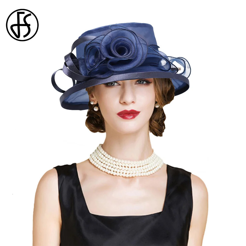 FS Flat Top Sun Visor Hats For Women Flower Elegant Wedding Bridal Tea Party Millinery UV Protection Derby Cap Female Hat 250118