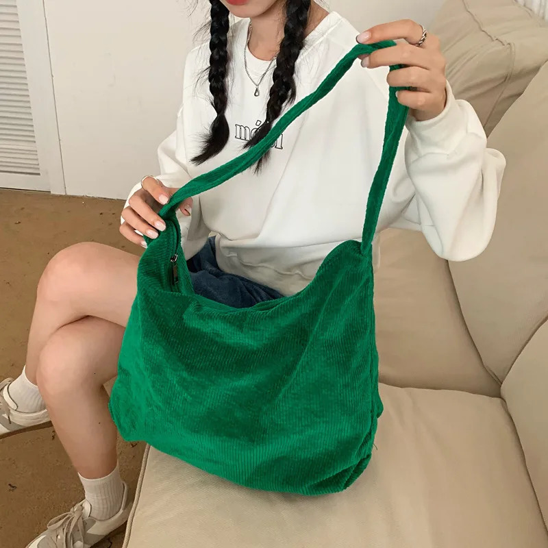 Womens Crossbody Messenger Bag Large Capacity Shoulder Bags Casual Corduroy Tote Handbag Solid Color With Zipper 250122