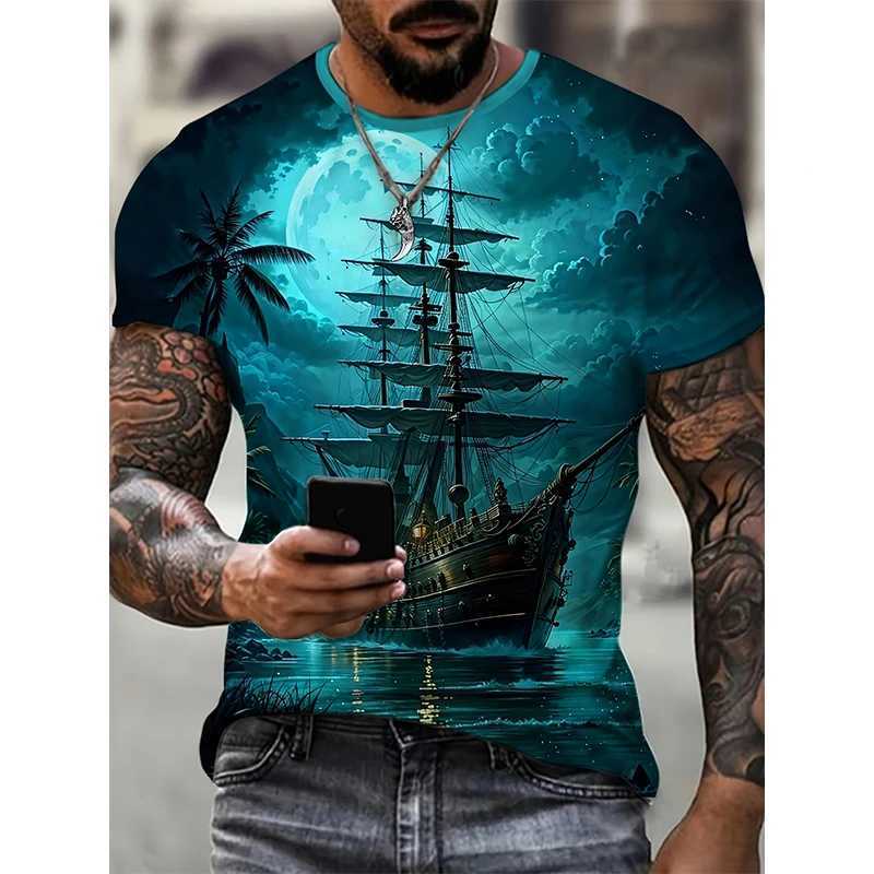 Sailing Ship Graphic T-Shirts Sailboat 3D Print Men Women T Shirt Short Sleeve Oversized Harajuku Y2k Tops Tees Kids Clothing W250117