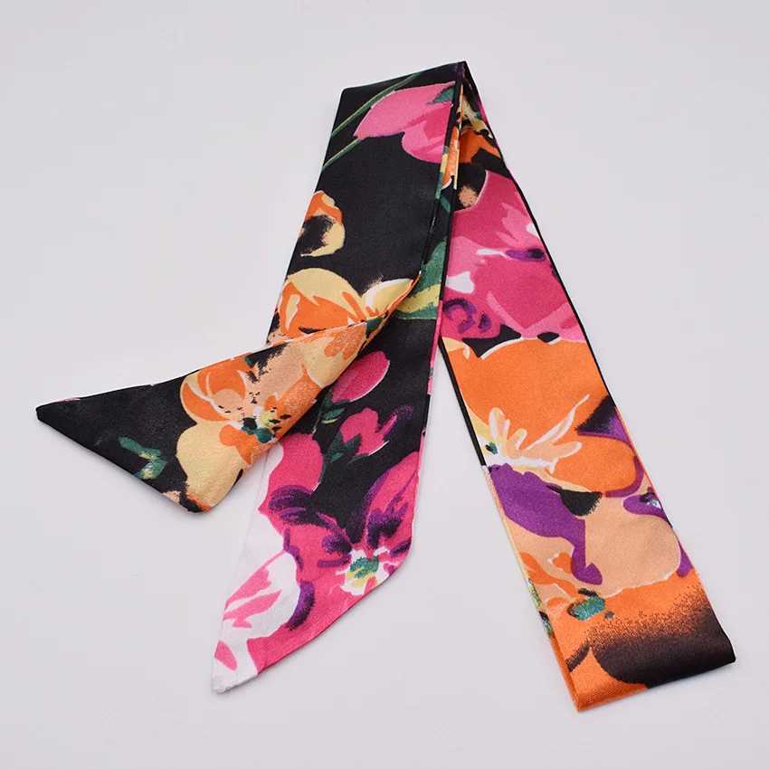 New Print Flower Handle Bag Ribbons Brand Fashion Head Scarf Small Silk Scarf For Women Small Long Skinny Scarves Wholesale W250118