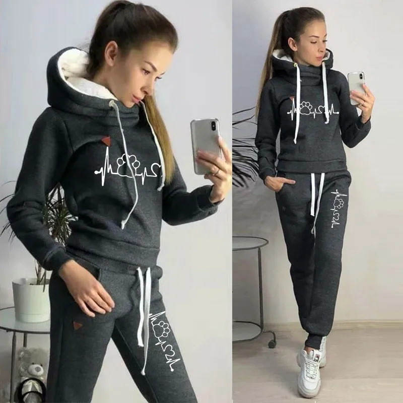 Two Piece Sets Casual Tracksuit Women Hooded Pullover Hoodies and Pants Suit Outfits Female Sweatshirts Autumn Spring Tracksuits 250118