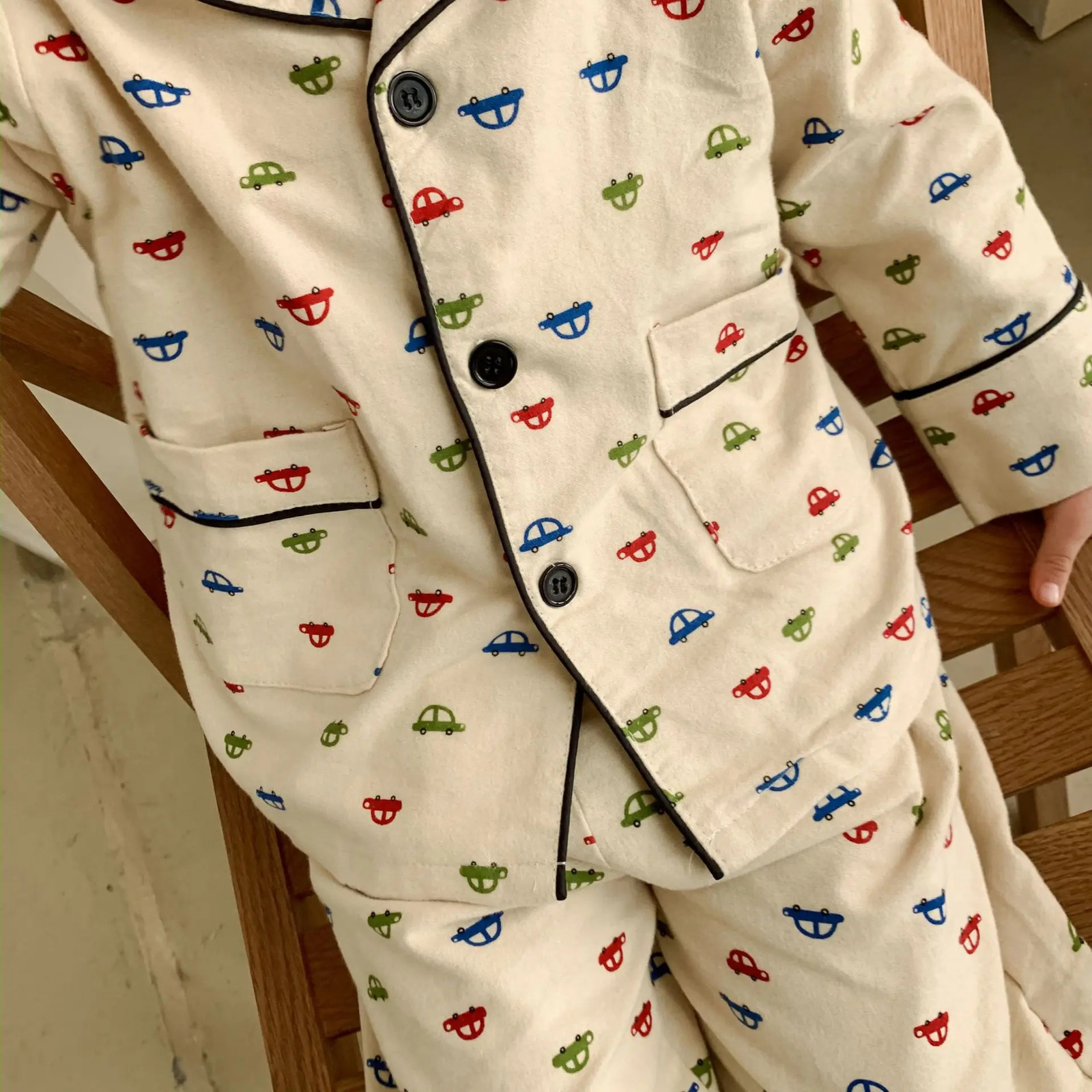 Korean Spring Autumn Childrens Boys 2PCS Pajamas Set Pure Cotton Brushed Cartoon Topspants Suit Kids Baby Boys Homewears 250121