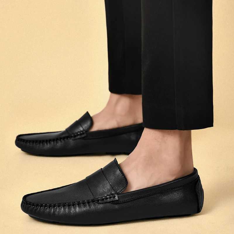 Genuine Leather Men Shoes Luxury Brand High Quality Formal Casual Mens Loafers Soft Slip Boat Shoes Plus Size 36-45XJ250118