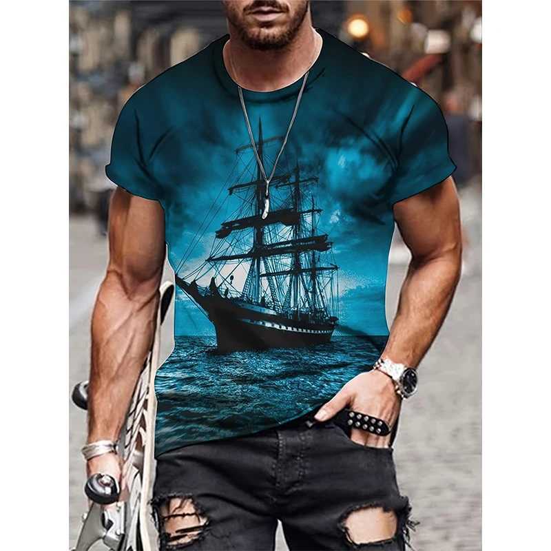 Sailing Ship Graphic T-Shirts Sailboat 3D Print Men Women T Shirt Short Sleeve Oversized Harajuku Y2k Tops Tees Kids Clothing W250117