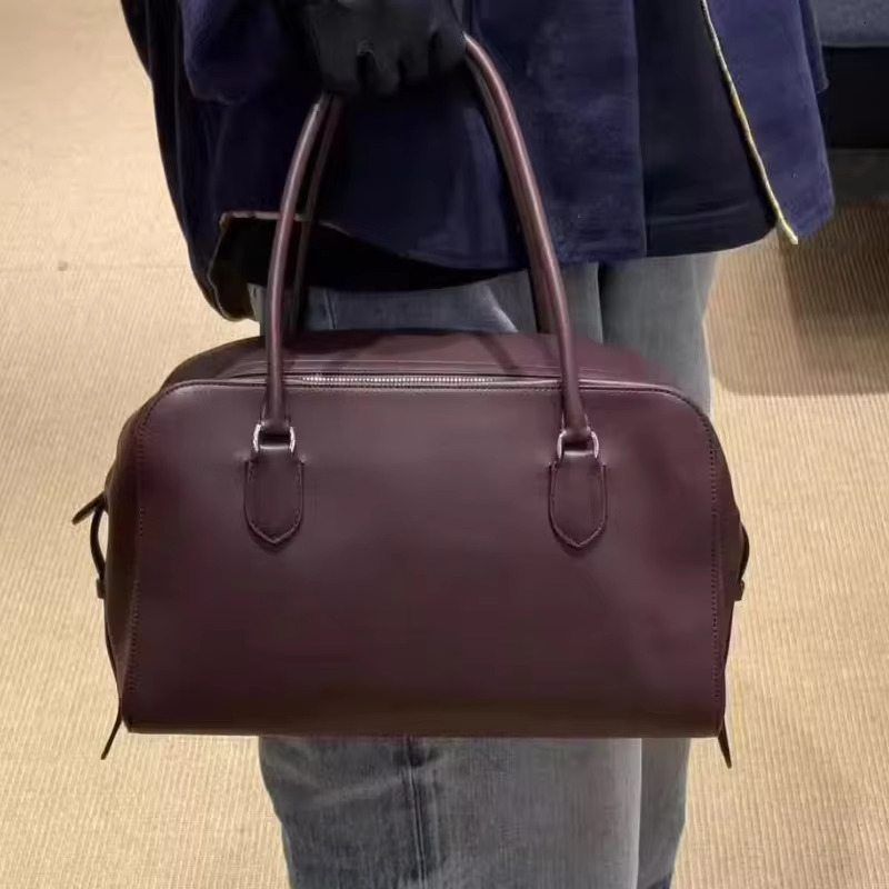 Genuine Leather Boston Bags For Women Designer Handbags Purses 2024 New In Vintage Cowhide Simple Commuting Shoulder Tote