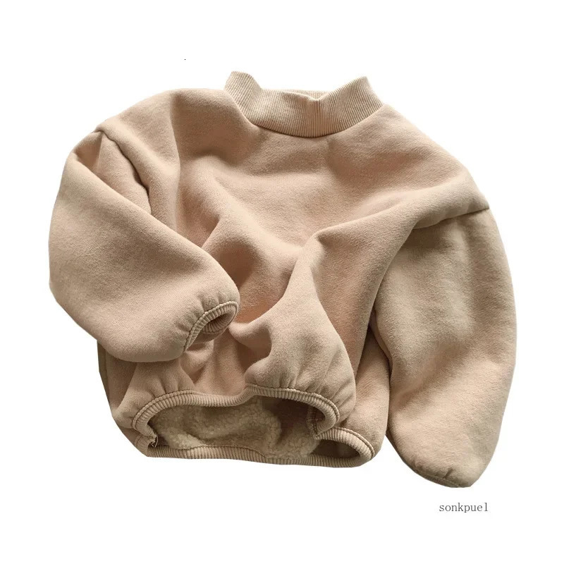 Winter Baby Fleece Sweatshirt Boys Girls Solid Warm Pullover Plus Velvet Thick Toddler Casual Versatile Tops Kids Clothes 250121