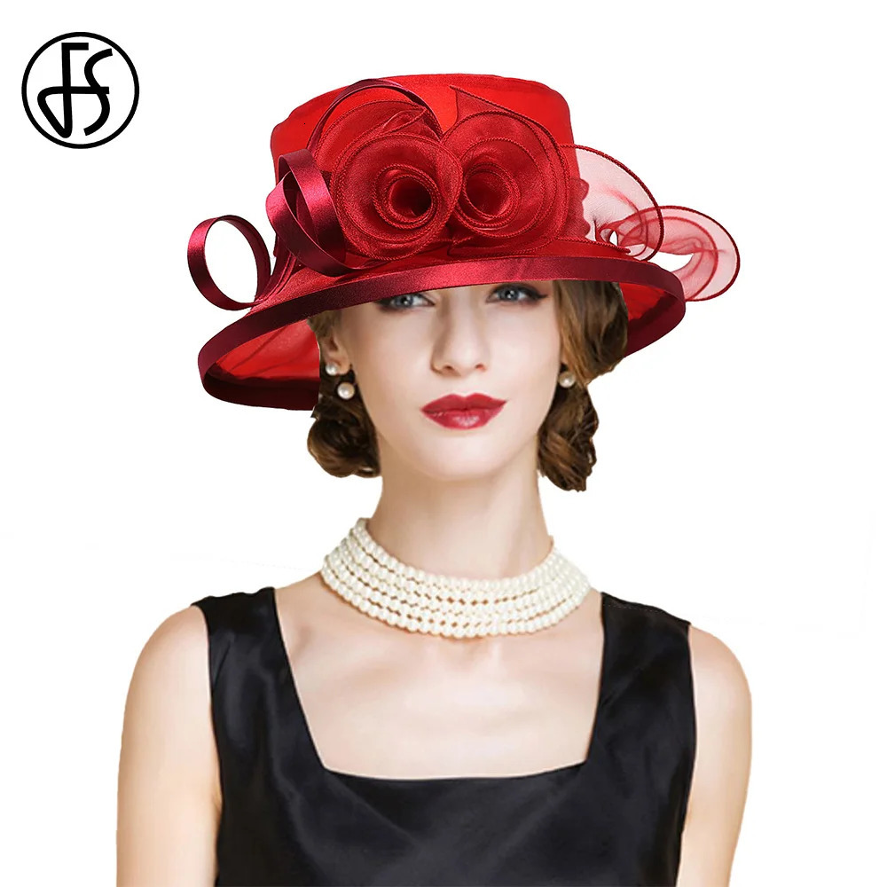 FS Flat Top Sun Visor Hats For Women Flower Elegant Wedding Bridal Tea Party Millinery UV Protection Derby Cap Female Hat 250118