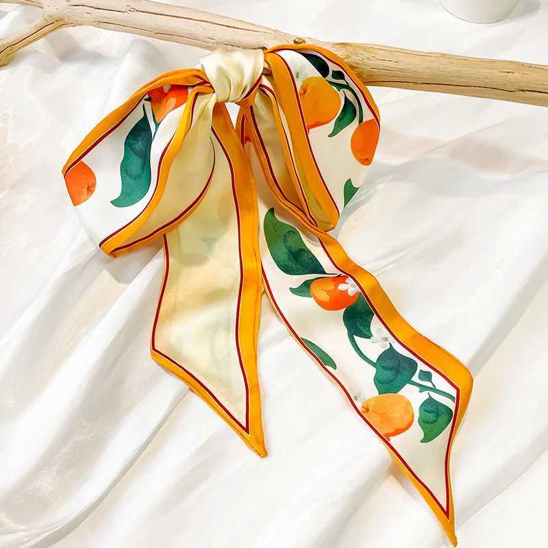 Fashion Silk Neck Scarf Luxury Long Narrow Orange Fruit Hair Tie La Print Soft Headband Shls and Wrs Neckerchief 130*7Cm W250118