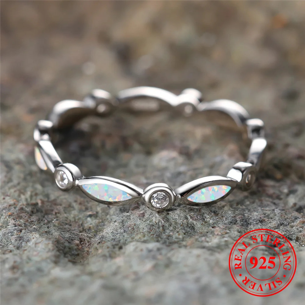 Cute Female Natural White Fire Opal Stone Ring Vintage Real 925 Sterling Silver Wedding Jewelry For Women 250117