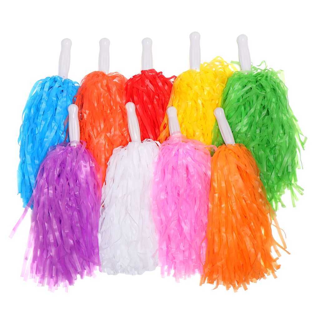 Pair Colorful PE Plastic Handle Metallic Streamer Pompoms Cheerleading Cheering Flower Ball Dance Game Club Sports SuppliesW250121