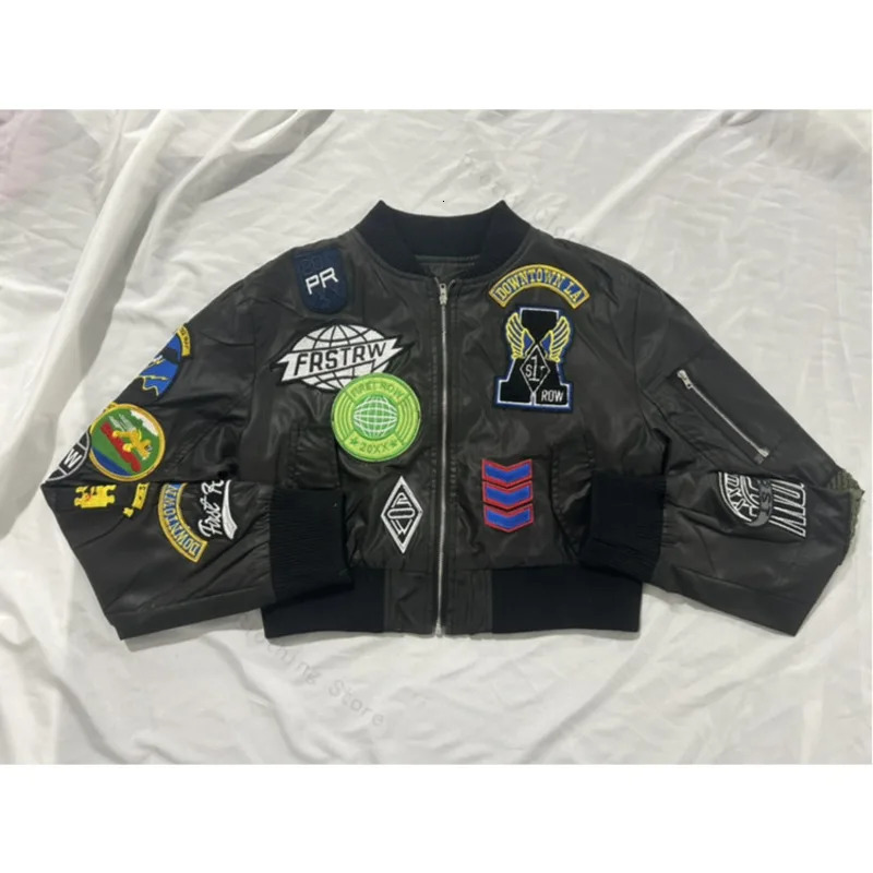 Varsity Women Crop Coat Patchwork Motorcycles Jackets Autumn Winter Y2K Streetwear Sexy Night Club Party Bomber Jackets 250118