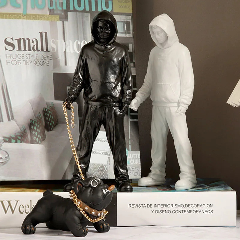 Banksy Statue Human and Dog Sculpture Street Modern Pop Art Living Room Shelves Office Home Bar Decoration Collection Gifts 250114
