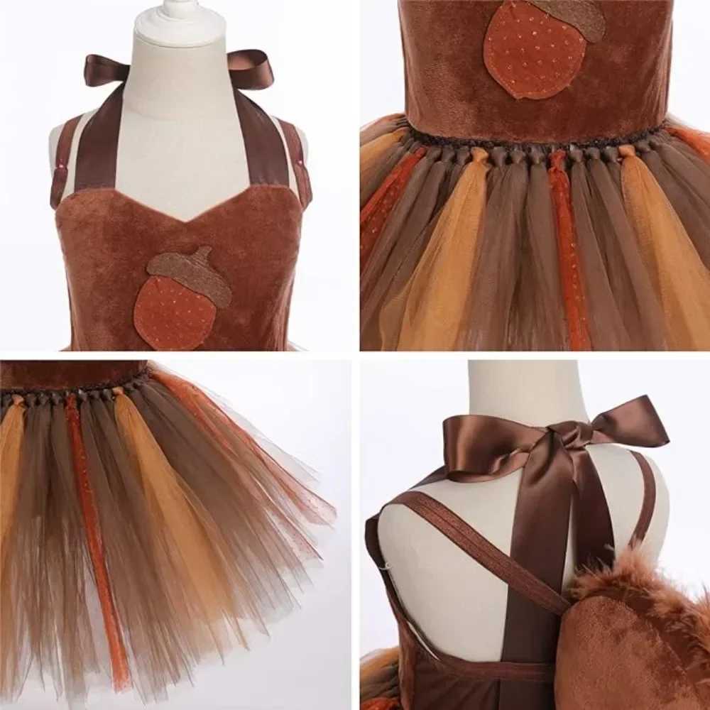 Childrens Squirrel Dress Cosplay Halloween Costume Animal Cute Dress Childrens Day Performance Costume Role Play Gauze Skirt W250117