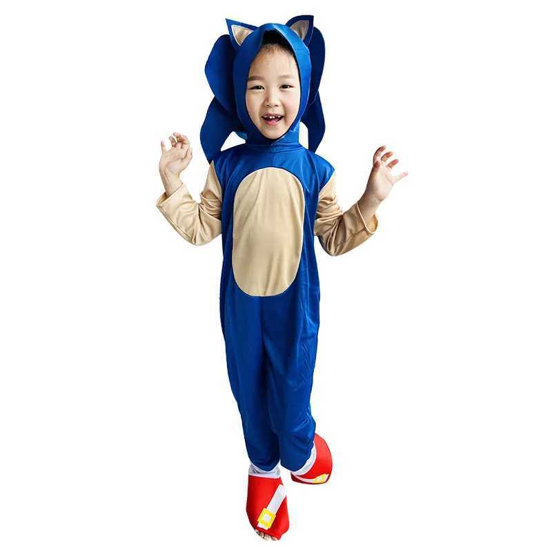 Halloween Costume Blue Sonic Costume Childrens Performance Costume Headwear Gloves Full Set Anime Cosplay Jumpsuits W250117