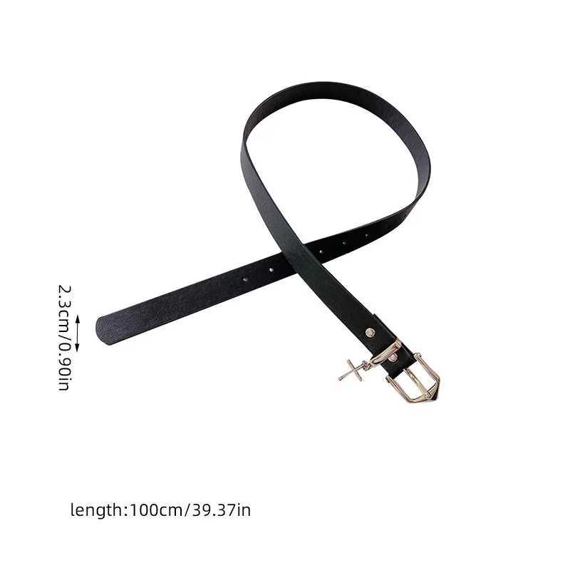 Cross Pendant Jean Pants Belt Fashion Retro Men Woman Black Thin Belts PU Leather Metal Pin Buckle Hip Hop Students Waistband W250120