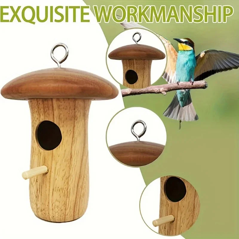1Pc Outdoor Hummingbird House Natural Wooden Hanging Hummingbird Nest Wild Bird House Hummingbird Feeder Outdoor Garden Yard 250121