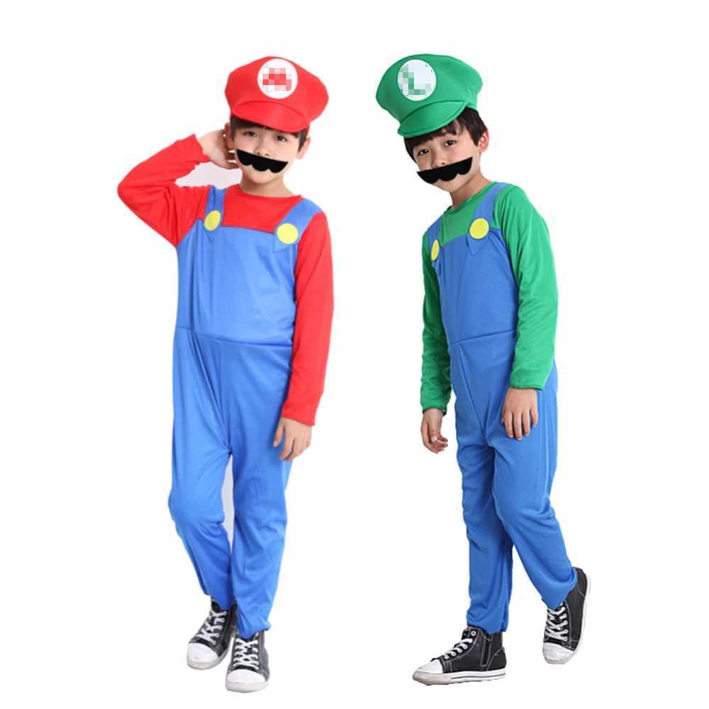 Anime Pumber Luigi Brothers Cosplay Costume Marios boy Jumpsuit Beard Hat Set Halloween Costume W250117
