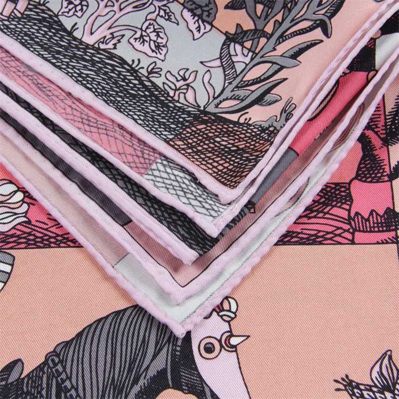 Luxury Brand Twill Silk Large Scarf Women Handmade curling horse rider animal female twill square shl FashionBelt SquareScarve W250118
