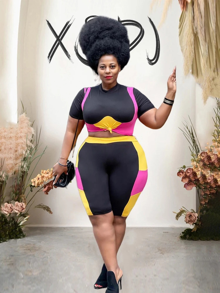 Large Size Tracksuit Summer Outfits for Women 2023 Sport Top and Shorts Two Piece Set Plus Suit Wholesale Drop 250122