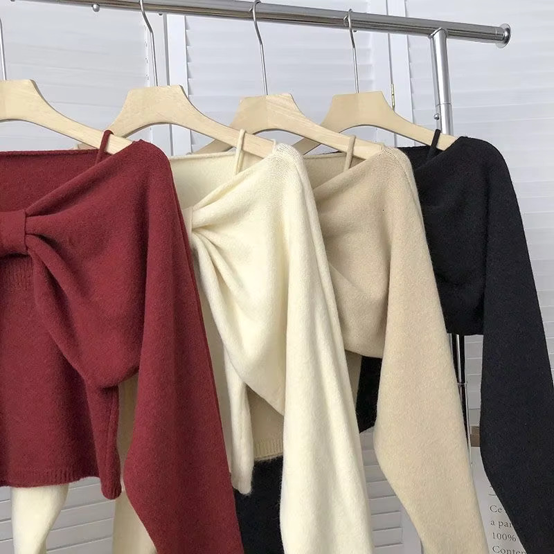Sweet Bow Long Sleeve Sweater + Slim Fit Simple Knitted Tank Tops Women Autumn Winter 2024 New Korean Chic Two Piece Set