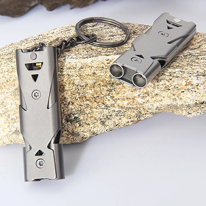 Outdoor Portable Whistle Aluminum Alloy 120DB Waterproof Double Tube Loud Fesaving Emergency Safety Outdoors Tool 250107