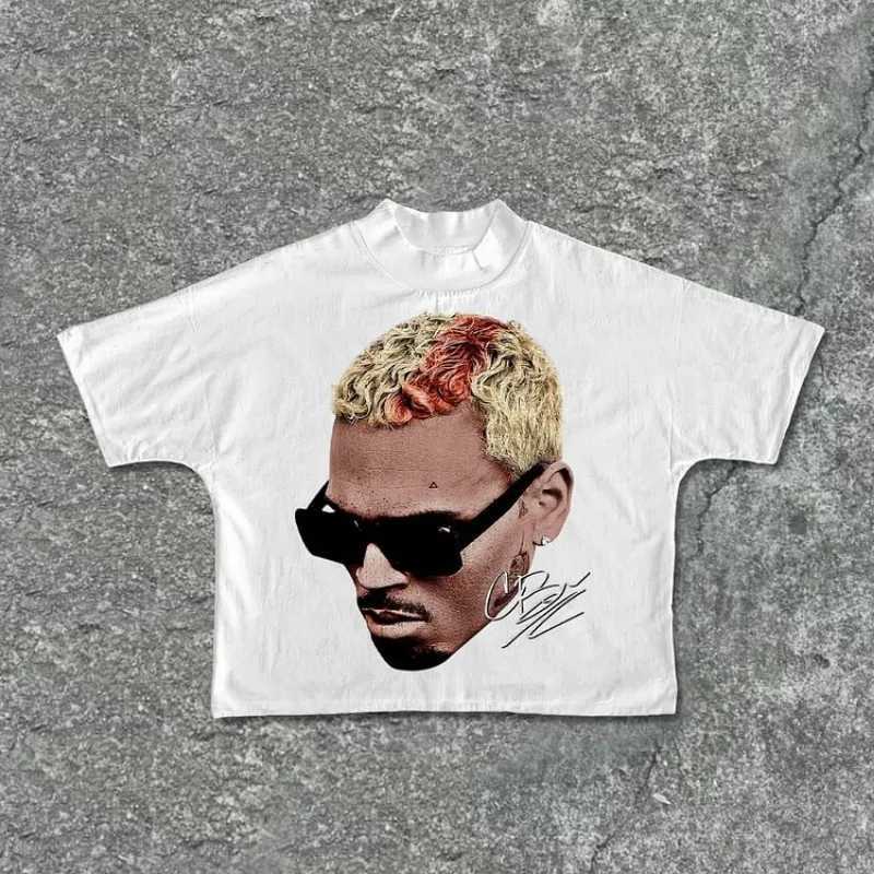 Fashion rapper graphic printing casual cut T-shirt mens Y2K summer short sleeved retro oversized T-shirt womens top W250117