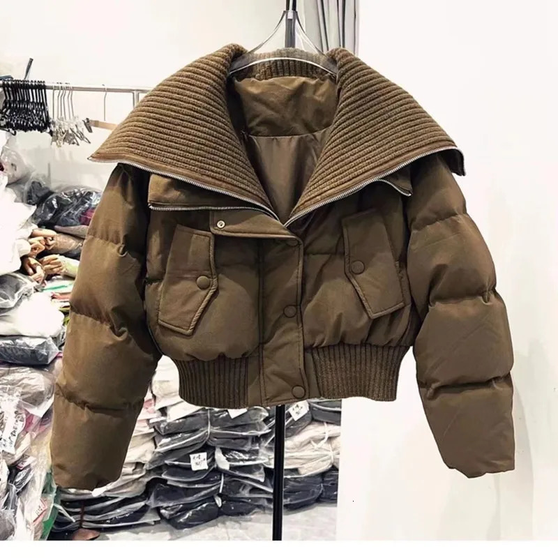 Thickening Down Jacket Women Coat Black Flip Collar Fashion American Streetwear Duck Down Feather Female Winter Short Outwear 250118