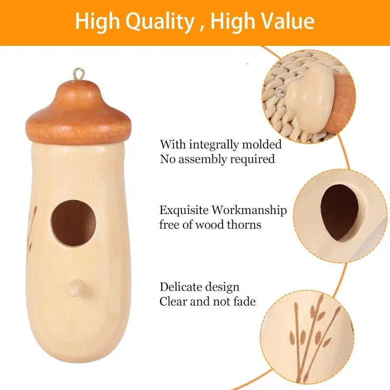 Wooden Hummingbird House Nature Ventilatio Humming Bird House Swing Parrot Swing Toy Hanging Ornament for Outside Garden Decor 250121