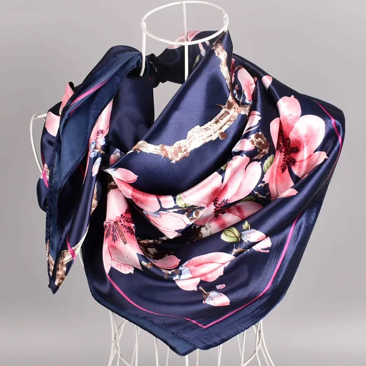 Silk Shl Square Scarf For Women Print Headband Foulard Satin Hijab Hair Bands Neckerchief Female Head Wrs Bandana W250118