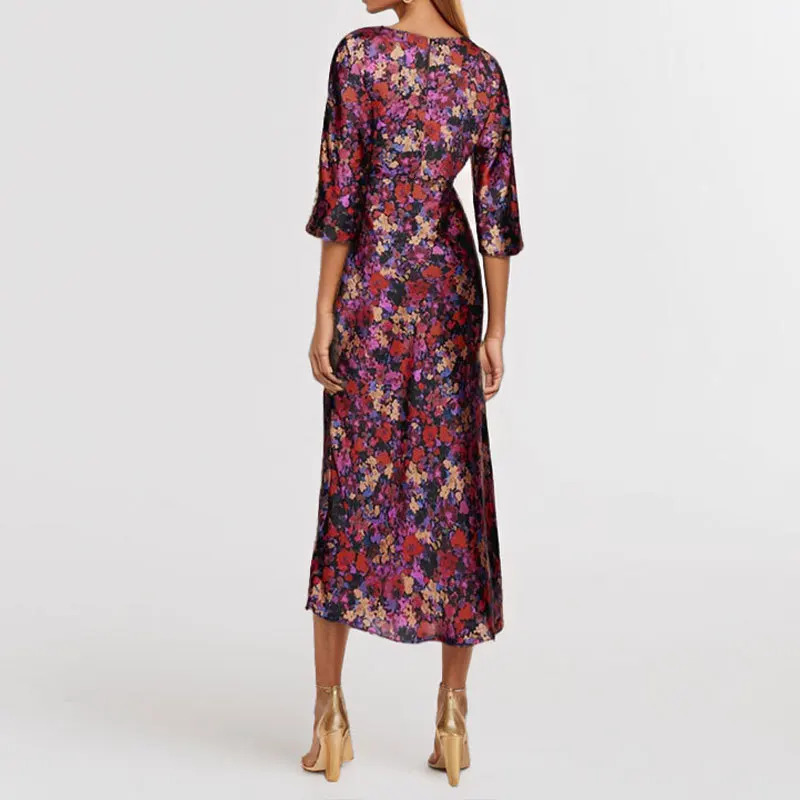 Floral Print Dresses for Women Autumn Midi Dress Woman Party Long Dresses Women Vintage Female Dress 250121