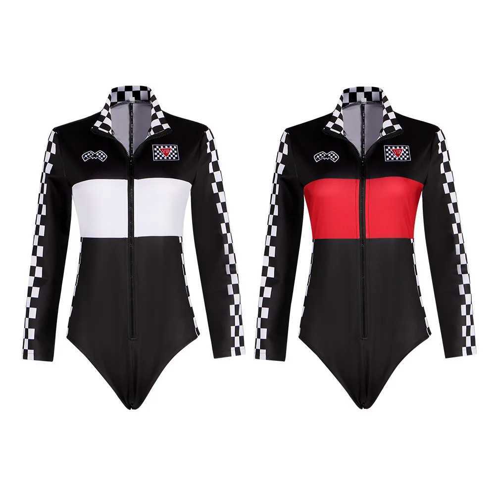 Sexy womens racing driver jumpsuit Halloween sexy tight fitting costume role-playing costume long sleeved racing game racing girl cheerleading uniform