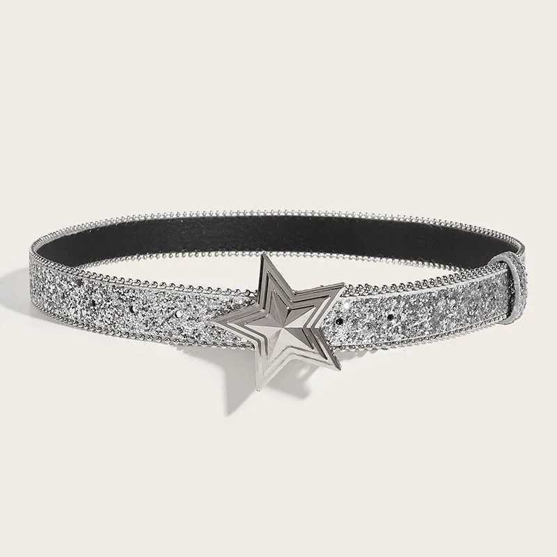 Womens Star Buckle Belt Y2k Rhinestone Moon Luxury Bling Sequin Punk Metal Buckle Belt Fashion Waistband Jeans Pants Party Belt W250120
