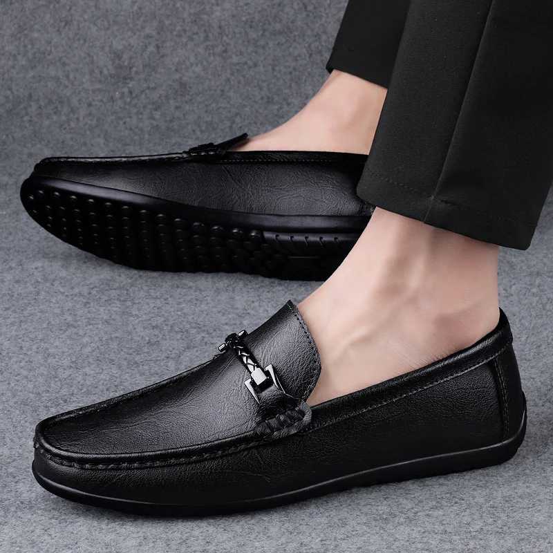 Men Casual Genuine Leather Shoes Spring Summer Men Flat Walking Loafers Black Brown Man Luxury Slip Boat Business Shoes 38-46XJ250118