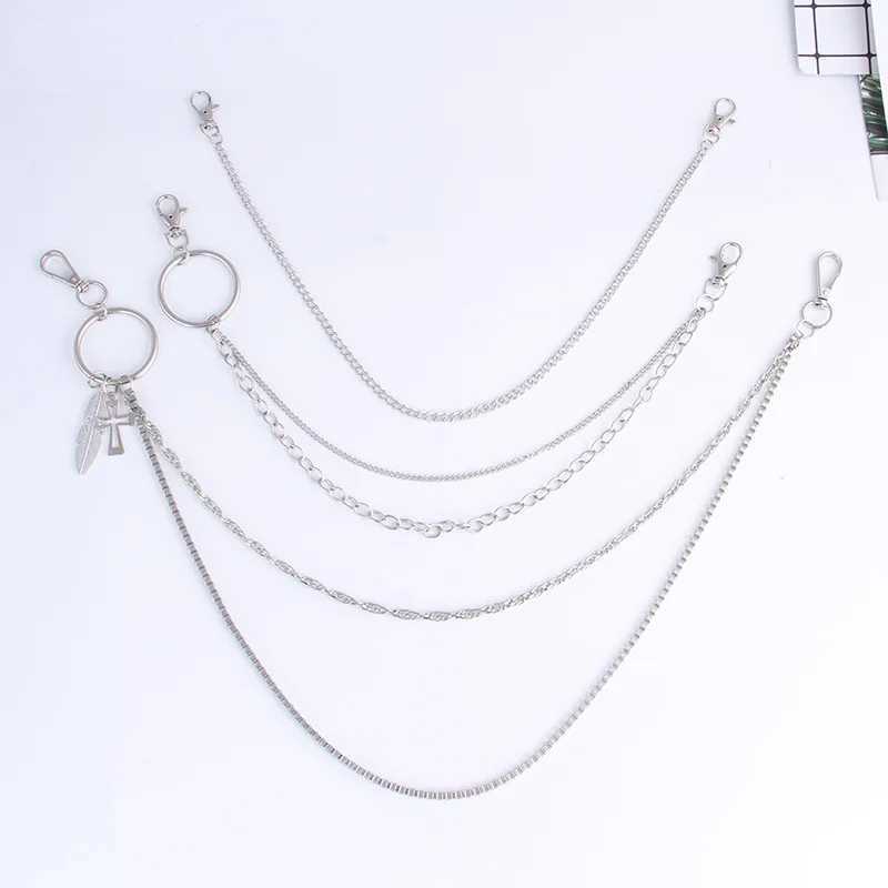 Fashion Harajuku Women Punk Chain Belt Adjustable Black Double/Single Eyelet Grommet Metal Buckle Leather Waistband For Jeans W250120