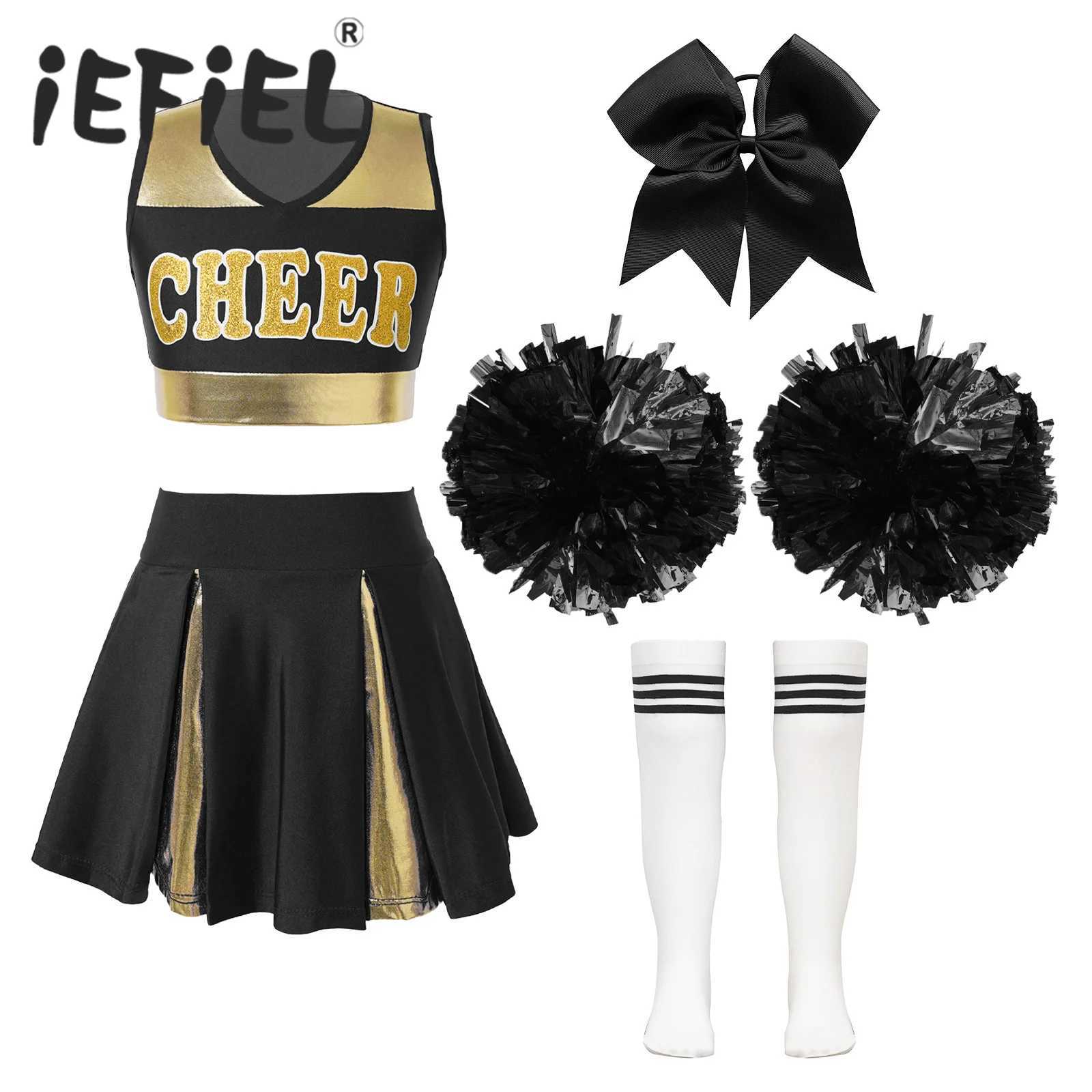 Kids Girls Cheer Leader Halloween Performance Uniform Costume High School Crop Top Pleated Skirt Set Cheerleading Cosplay OutfitW250121
