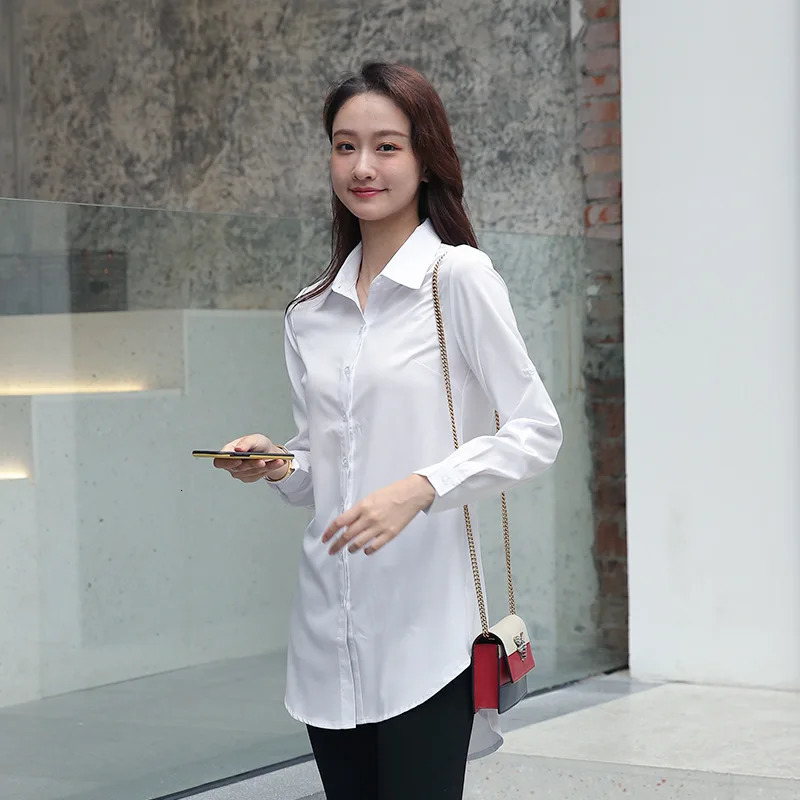 Mid Length Women Shirt Korean Fashion Womens Tops BF Sexy Shirt Long Sleeve Blouse Women Autumn Female Clothes White Shirt Women 250121