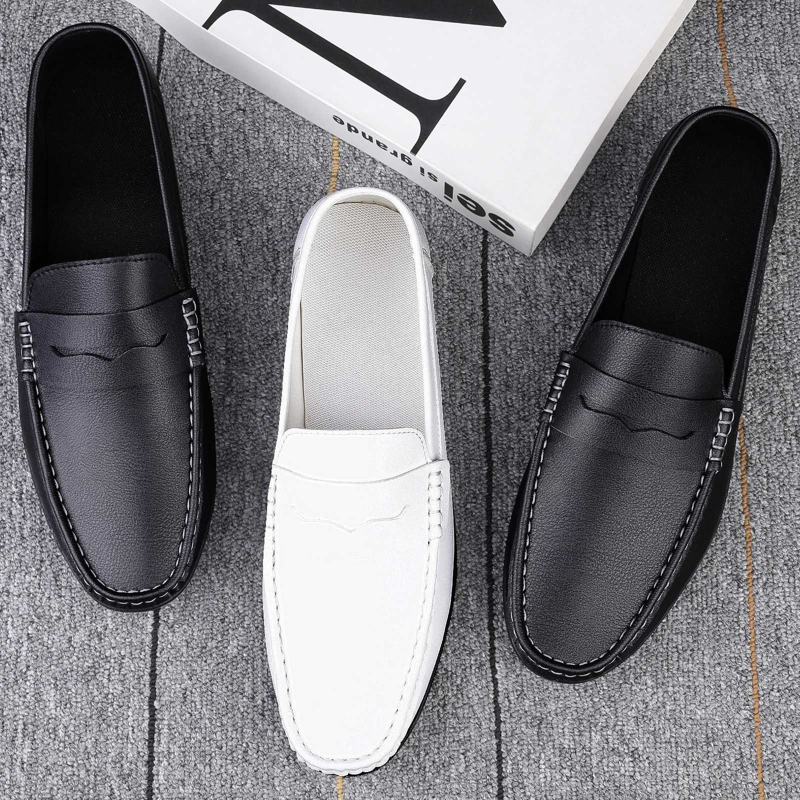 Summer Mens Casual Loafers Leather Loafer Shoes For Men Fi Light Flats Man White Sneakers Slip- Driving Big Size 38-47XJ250118