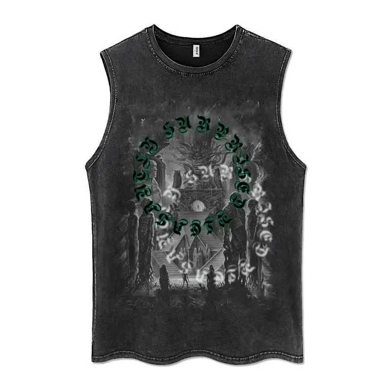 Summer Men Washed Vest Vintage T Shirt Gothic Tshirts Streetwear Punk T Shirts Unisex Sleeveless Vest Top Y2k Short Sleeve Shirt W250117