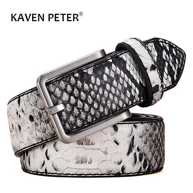 Mens luxury snake pattern design mens leisure accessories denim leather western belt buckle metal W250120
