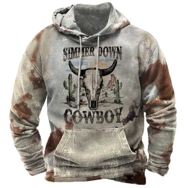 Western Cowboy Mens Outdoor Hoodie Harajuku Hooded Sweatshirt Spring Autumn Vintage Casual Pullover y2k Tops Unisex Streetwear W250117