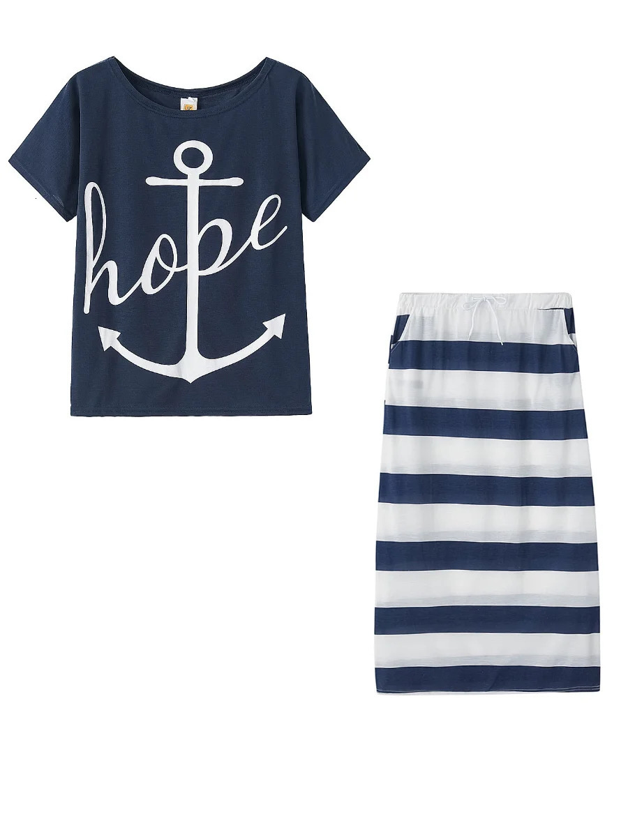 LW Plus Size matching sets Two Piece dress Letter Print Striped Skirt Set Fashion Casual Summer TopsBottoms Matching Outfi 250122