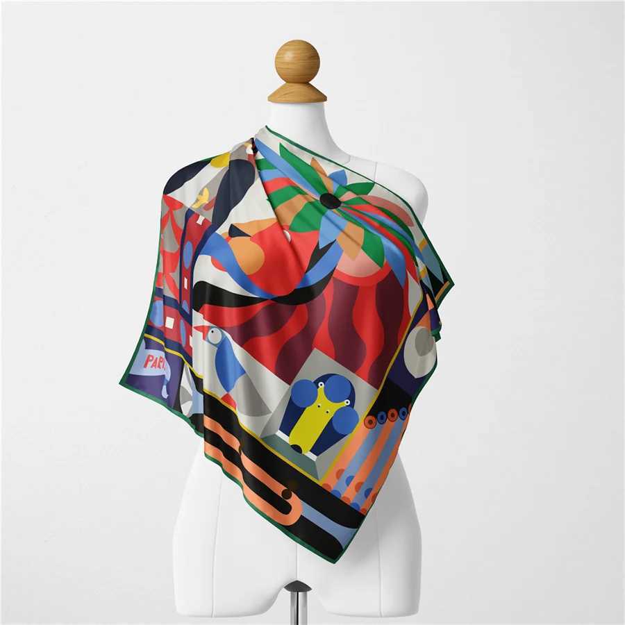 Twill Silk Scarf Woman in Painting Square Scarves Wrs Bandana Small Hijab Silk Foulards Tie Headband Neckerchief 53CM W250118