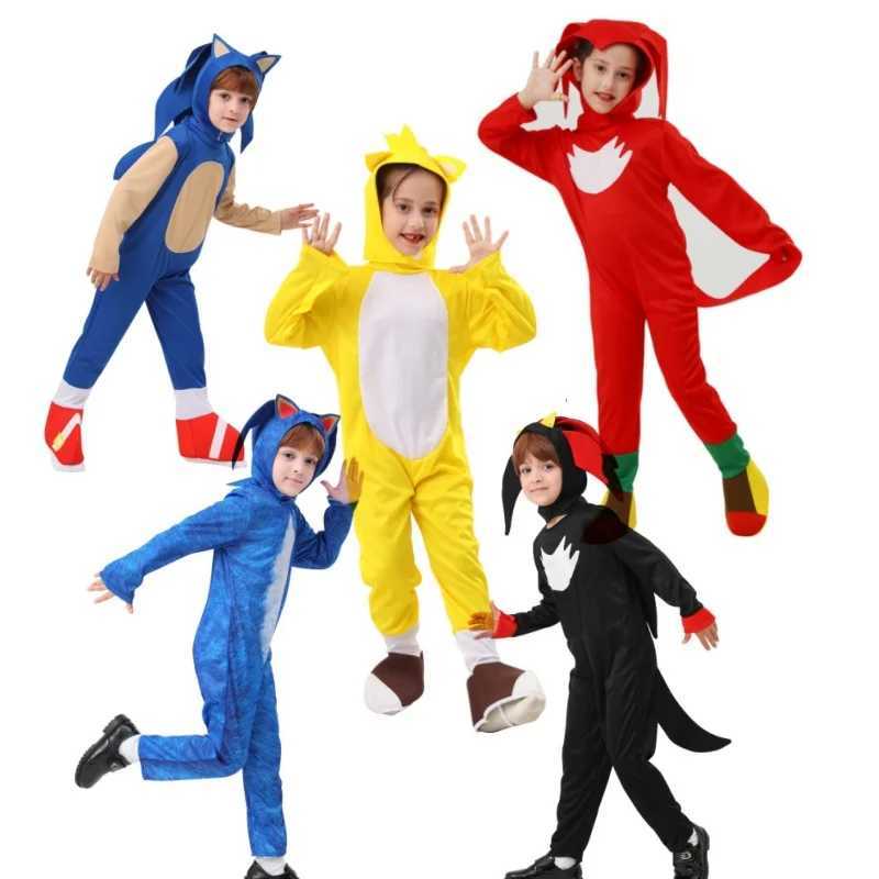 5 colors Halloween boy and girl tight fitting clothes childrens role-playing costumes Sonic anime jumpsuit white gloves gifts W250117
