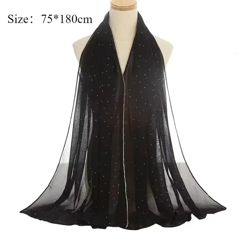 Chiffon Hijabs for Woman Rhinestone Fashion Muslim Shawl and Wrap Plain Stretchy Zipper Turban Muslim Ladies Ramadan Headscarf 250121