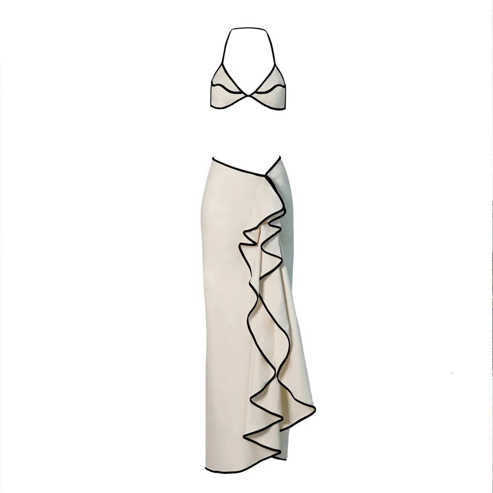 Sexy 3 Pieces Bikini Set Micro Bikini Women Swimsuit Female Swimwear Long Skirt Bikini Set Bathing Suit Beachwear Cover Up 250122