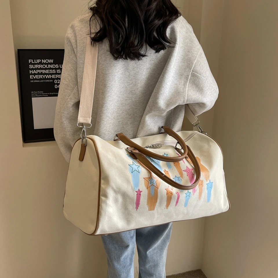 Colorful Meteor Pattern Womens Boston Travel Bag Large Capacity Canvas Shoulder Duffle Crossbody with Shoe Compartment 250122
