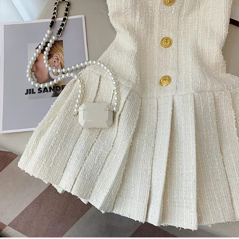 Small Fragrance Tweed Dresses For Women Fashion Vestidos Summer 2024 Korean Sweet Hotsweet Sexy Party Dress