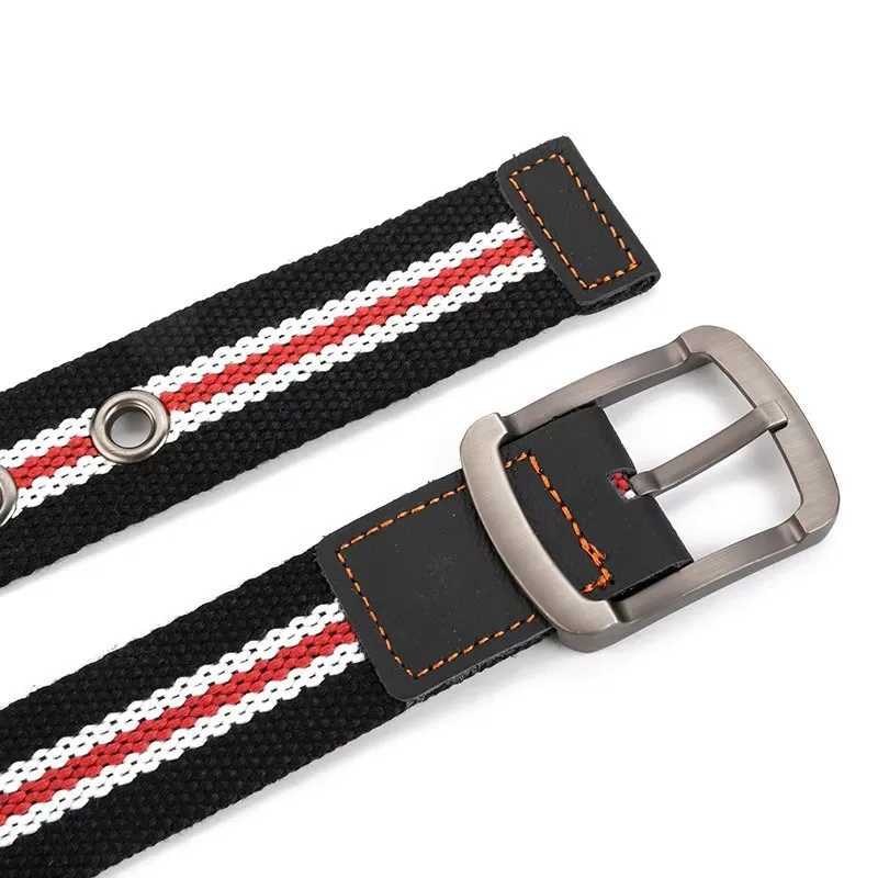 Mens Belt Porous Canvas Pin Buckle Leather Belt Outdoor Sports Belt Womens Trendy Eyelet Belt with Jeans Belt for Men Women W250120