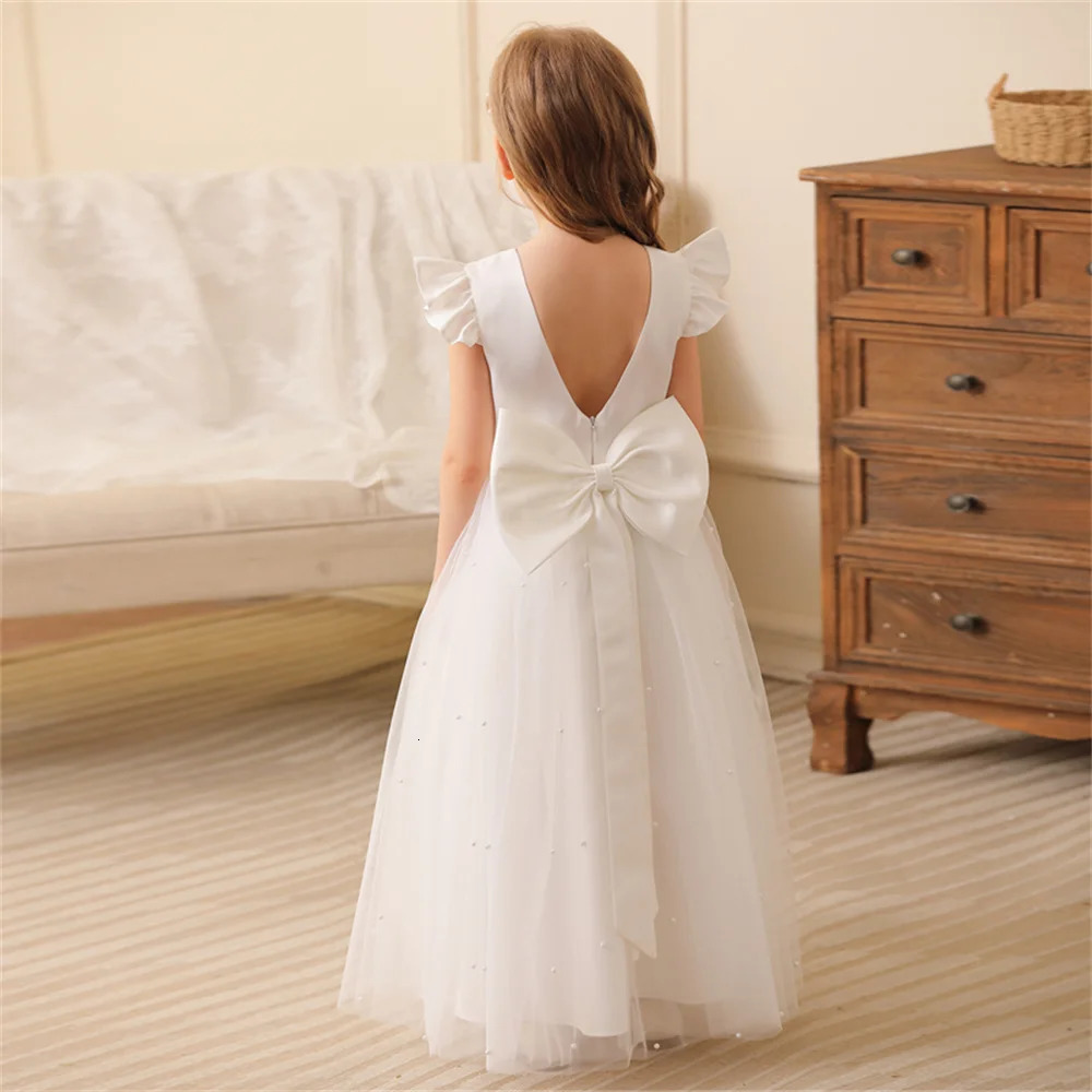 In Stock 4-12 Years Girls Party Dresses Back Big Bow Prom Gown For Children Kids Formal Events Costume Birthday Princess Clothes 250117